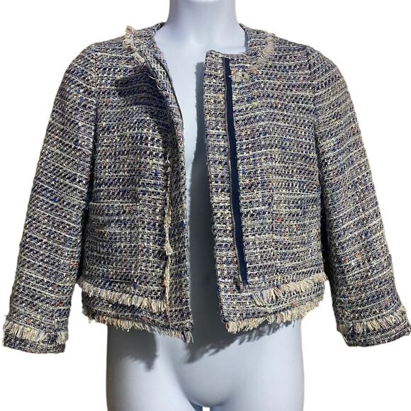 J.Crew multicolored zip front tinsel tweed cropped blazer with fringe - size 6 - Picture 1 of 9